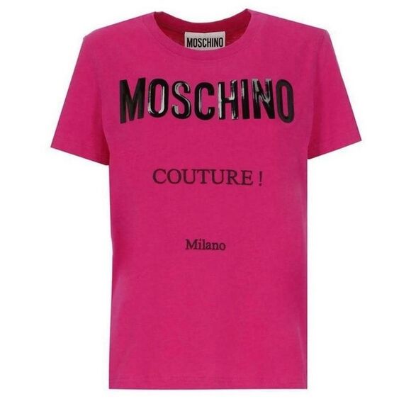 Moschino Mens Couture Gloss Logo T-Shirt / Pink